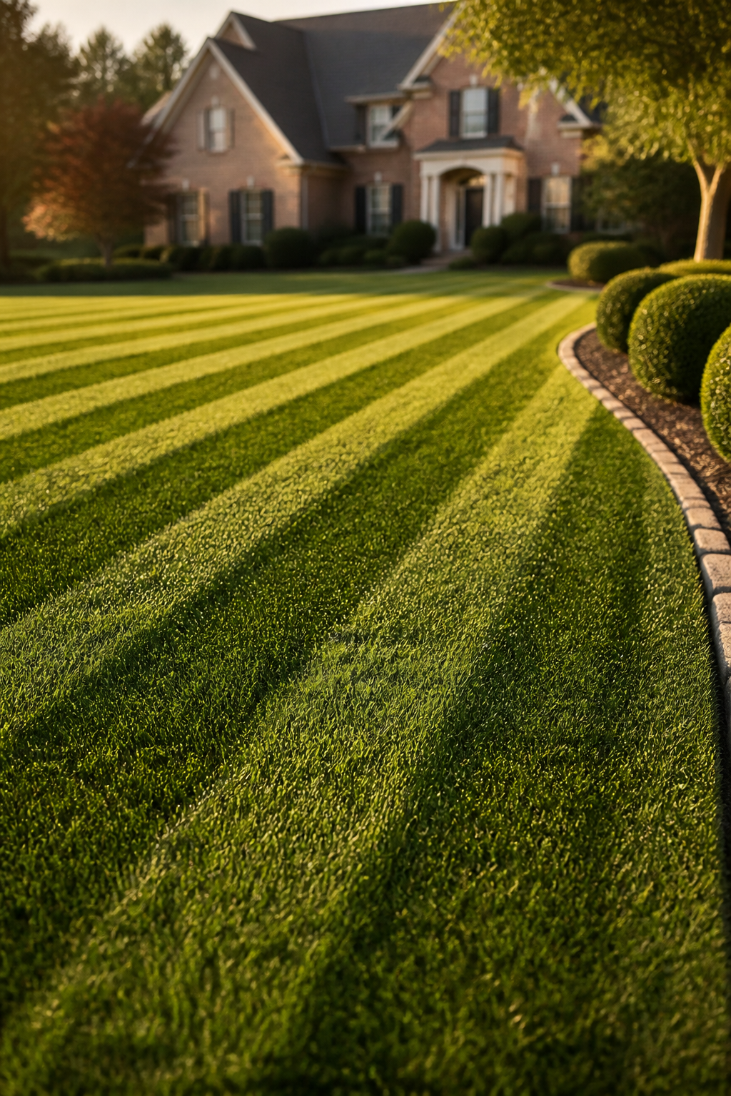 Freshly mowed lawn with crisp mower stripes in Kansas City